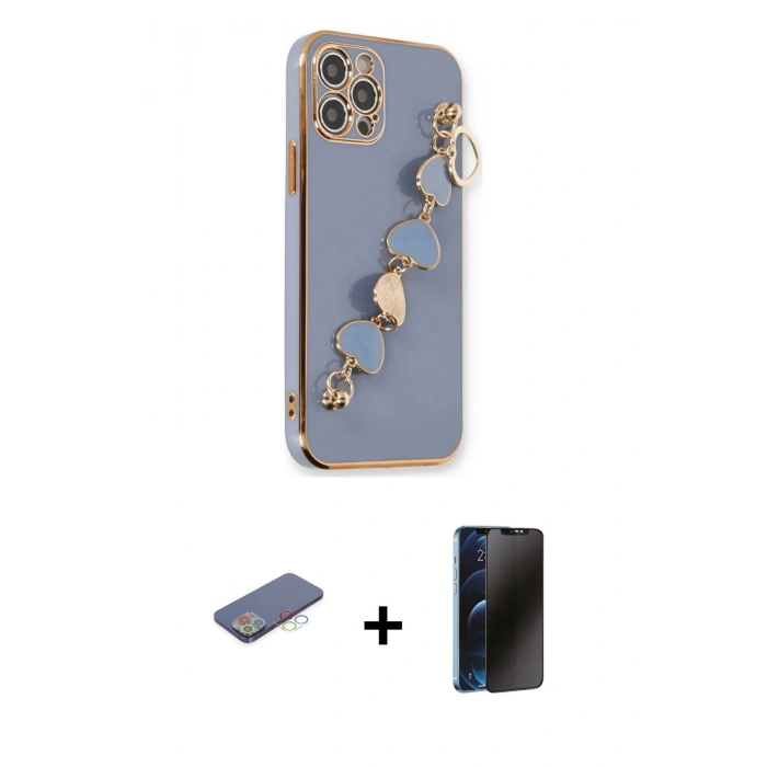 MARSİLYAN™- iPhone 12 Pro Kılıf Nova Işık Prime - Siyah 3D Antistatik Hayalet Cam Ekran Koruyucu + Renkli Kamera Lens Koruma Cam - MI