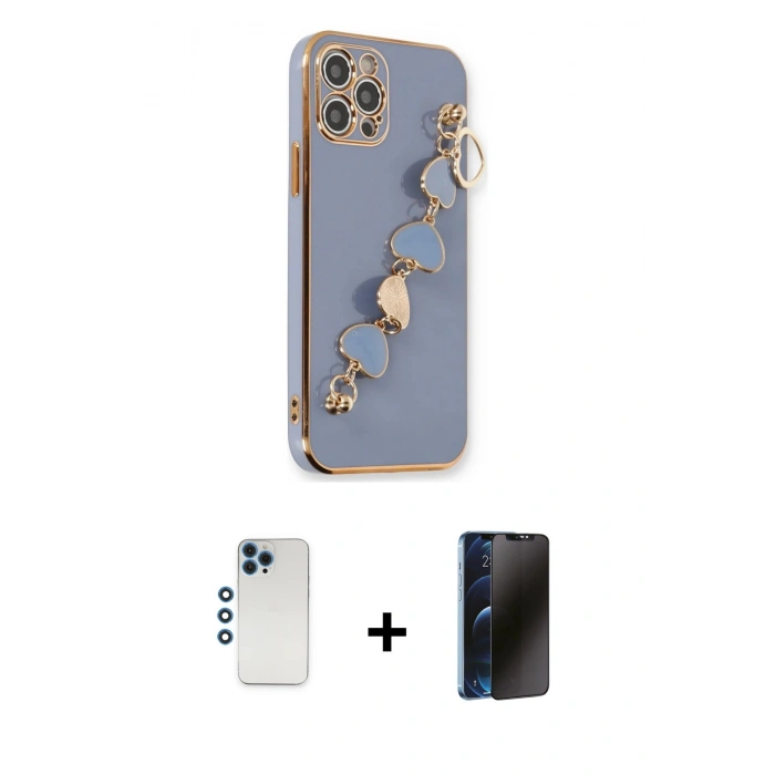 MARSİLYAN™- iPhone 12 Pro Kılıf Nova Işık Prime - Siyah 3D Antistatik Hayalet Cam Ekran Koruyucu + Mavi Shine Kamera Lens