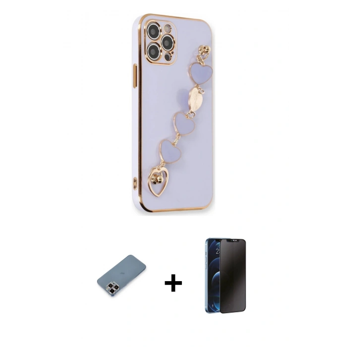 MARSİLYAN™- iPhone 12 Pro Kılıf Nova Işık Prime - Siyah 3D Antistatik Hayalet Cam Ekran Koruyucu + Metal Kamera Lens Koruma Cam - MR