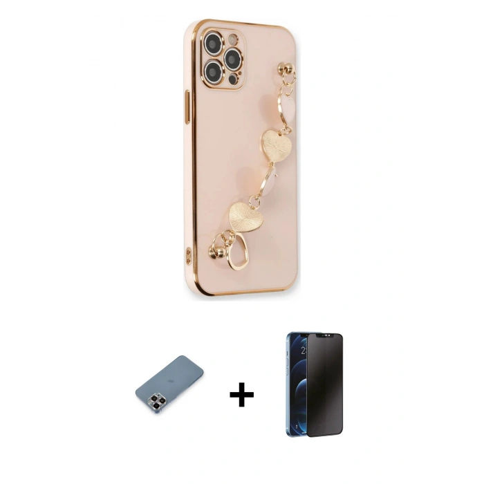 MARSİLYAN™- iPhone 12 Pro Kılıf Nova Işık Prime - Siyah 3D Antistatik Hayalet Cam Ekran Koruyucu + Metal Kamera Lens Koruma Cam - MR