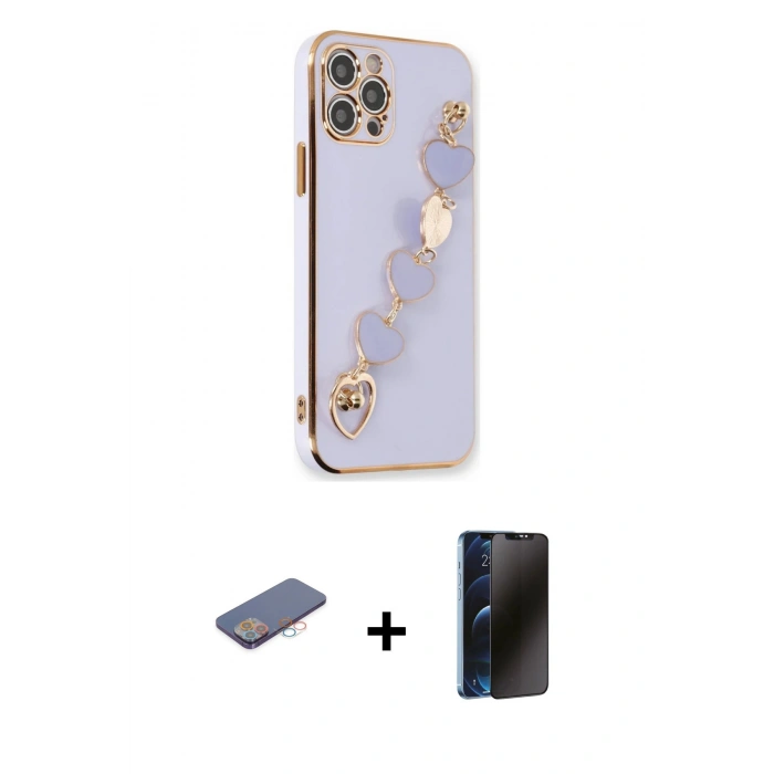 MARSİLYAN™- iPhone 12 Pro Kılıf Nova Işık Prime - Siyah 3D Antistatik Hayalet Cam Ekran Koruyucu + Renkli Kamera Lens Koruma Cam - PE