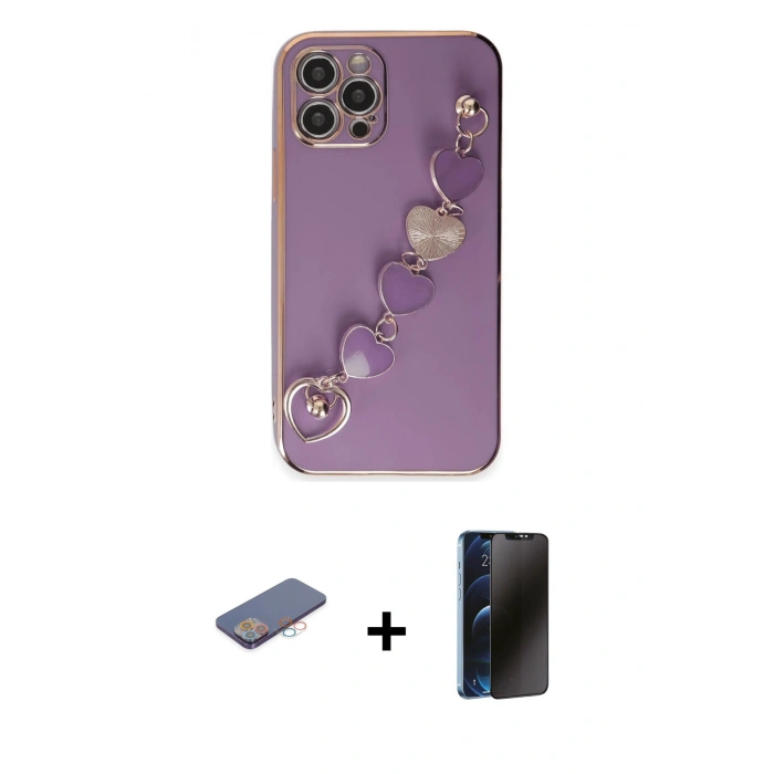 MARSİLYAN™- iPhone 12 Pro Kılıf Nova Işık Prime - Siyah 3D Antistatik Hayalet Cam Ekran Koruyucu + Renkli Kamera Lens Koruma Cam - PE
