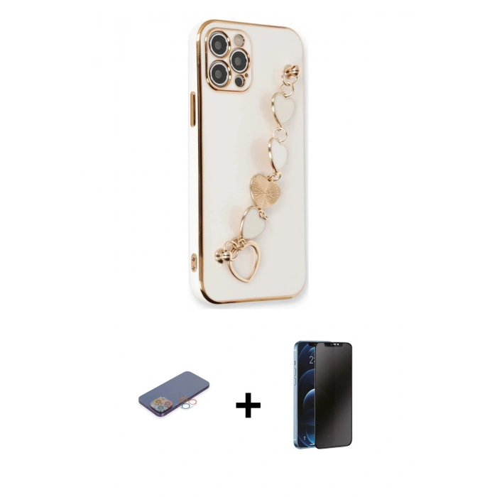 MARSİLYAN™- iPhone 12 Pro Kılıf Nova Işık Prime - Siyah 3D Antistatik Hayalet Cam Ekran Koruyucu + Renkli Kamera Lens Koruma Cam - PE