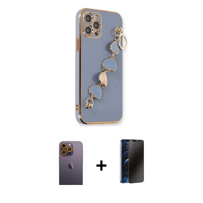 MARSİLYAN™- iPhone 12 Pro Kılıf Nova Işık Prime - Siyah 3D Antistatik Hayalet Cam Ekran Koruyucu + Neon Fosforlu Kamera Lens - SI