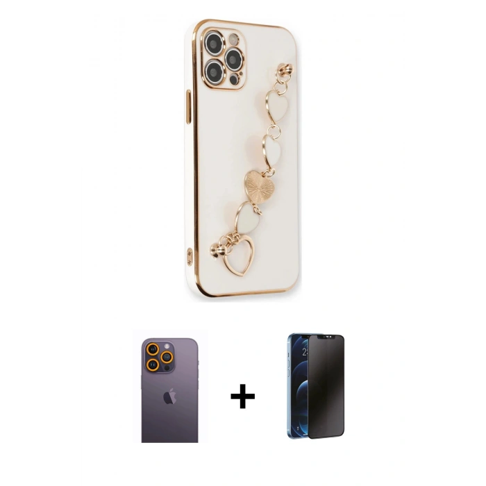 MARSİLYAN™- iPhone 12 Pro Kılıf Nova Işık Prime - Siyah 3D Antistatik Hayalet Cam Ekran Koruyucu + Neon Fosforlu Kamera Lens - SI
