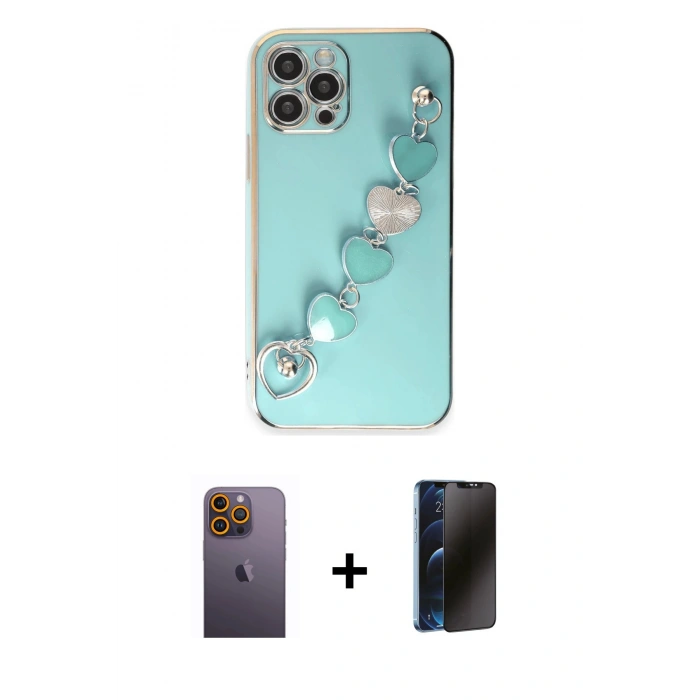 MARSİLYAN™- iPhone 12 Pro Kılıf Nova Işık Prime - Siyah 3D Antistatik Hayalet Cam Ekran Koruyucu + Neon Fosforlu Kamera Lens - SI