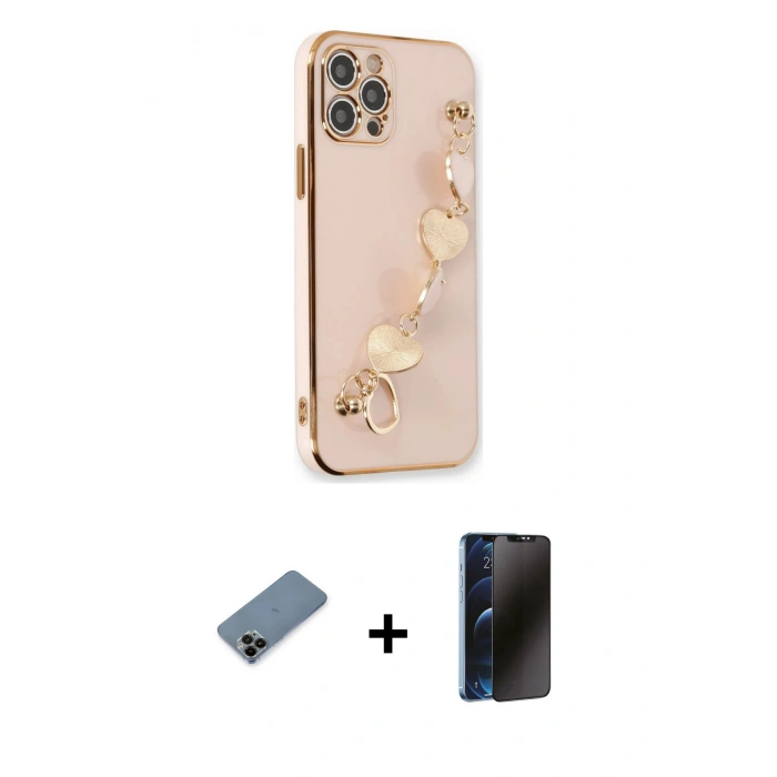 MARSİLYAN™- iPhone 12 Pro Kılıf Nova Işık Prime - Siyah 3D Antistatik Hayalet Cam Ekran Koruyucu + Shine Kamera Lens Koruma Cam - SH