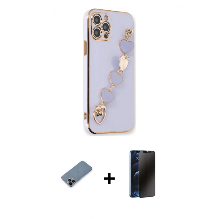 MARSİLYAN™- iPhone 12 Pro Kılıf Nova Işık Prime - Siyah 3D Antistatik Hayalet Cam Ekran Koruyucu + Shine Kamera Lens Koruma Cam - SH