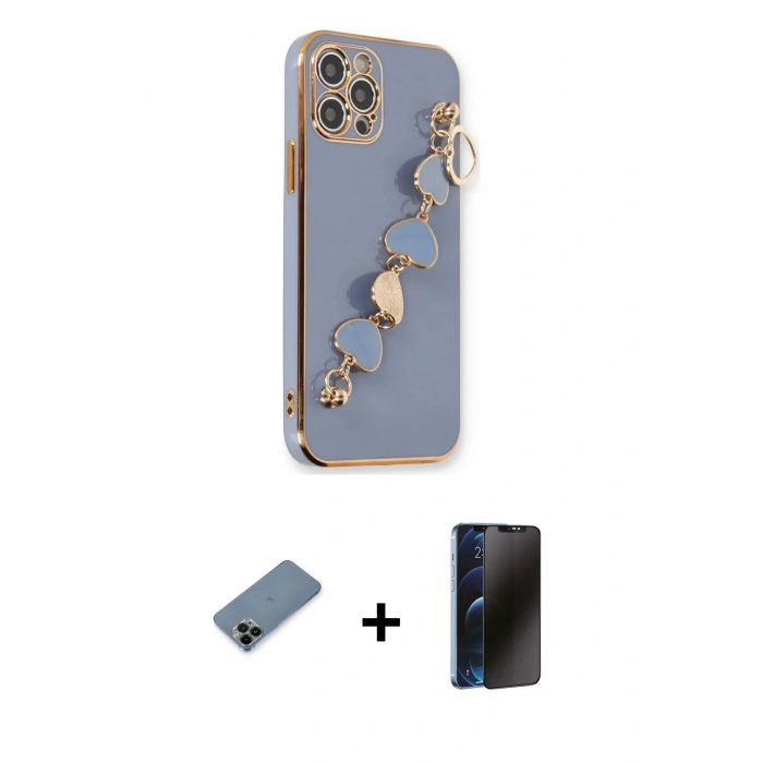 MARSİLYAN™- iPhone 12 Pro Kılıf Nova Işık Prime - Siyah 3D Antistatik Hayalet Cam Ekran Koruyucu + Shine Kamera Lens Koruma Cam - SH