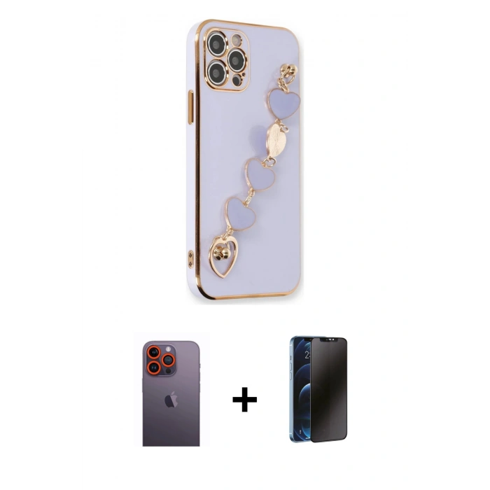 MARSİLYAN™- iPhone 12 Pro Kılıf Nova Işık Prime - Siyah 3D Antistatik Hayalet Cam Ekran Koruyucu + Neon Fosforlu Kamera Lens - TU
