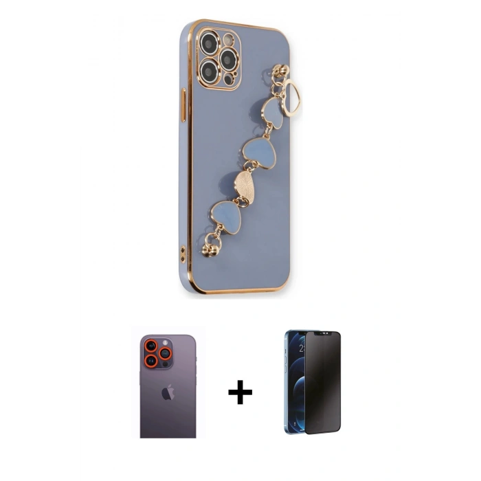 MARSİLYAN™- iPhone 12 Pro Kılıf Nova Işık Prime - Siyah 3D Antistatik Hayalet Cam Ekran Koruyucu + Neon Fosforlu Kamera Lens - TU