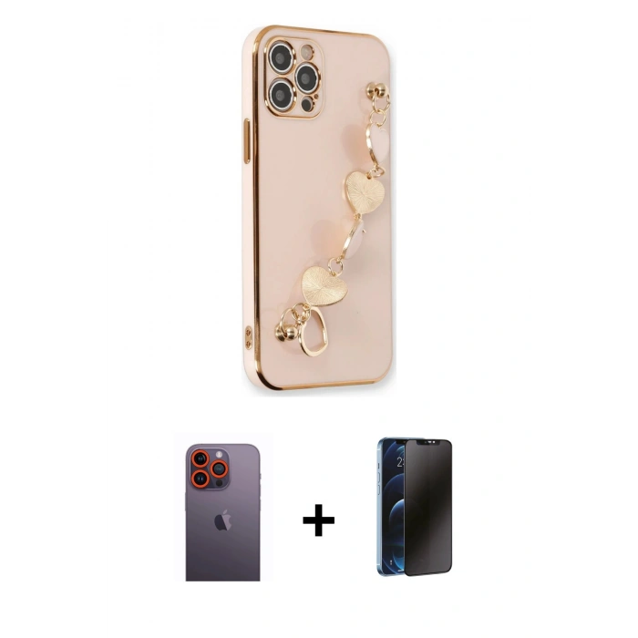 MARSİLYAN™- iPhone 12 Pro Kılıf Nova Işık Prime - Siyah 3D Antistatik Hayalet Cam Ekran Koruyucu + Neon Fosforlu Kamera Lens - TU