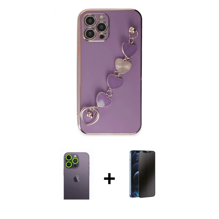 MARSİLYAN™- iPhone 12 Pro Kılıf Nova Işık Prime - Siyah 3D Antistatik Hayalet Cam Ekran Koruyucu + Neon Fosforlu Kamera Lens - YL