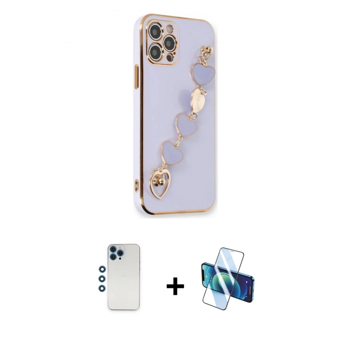 MARSİLYAN™- iPhone 12 Pro Kılıf Nova Işık Prime - Siyah 3D Antistatik Seramik Nano Ekran Koruyucu + Mavi Shine Kamera Lens