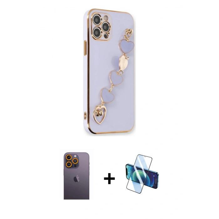 MARSİLYAN™- iPhone 12 Pro Kılıf Nova Işık Prime - Siyah 3D Antistatik Seramik Nano Ekran Koruyucu + Neon Fosforlu Kamera Lens - SI
