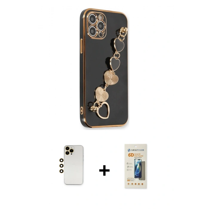 MARSİLYAN™- iPhone 12 Pro Kılıf Nova Işık Prime - Siyah 6D Mat Seramik Hayalet Nano Ekran Koruyucu + Shine Kamera Lens - GD