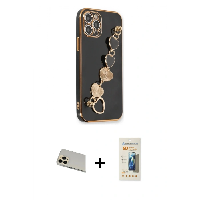 MARSİLYAN™- iPhone 12 Pro Kılıf Nova Işık Prime - Siyah 6D Mat Seramik Hayalet Nano Ekran Koruyucu + Rainbow Kamera Lens Koruma Cam - GD