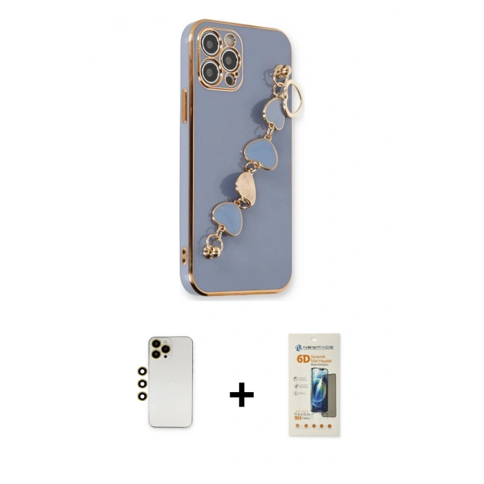MARSİLYAN™- iPhone 12 Pro Kılıf Nova Işık Prime - Siyah 6D Mat Seramik Hayalet Nano Ekran Koruyucu + Shine Kamera Lens - GD