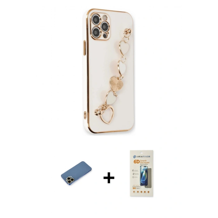 MARSİLYAN™- iPhone 12 Pro Kılıf Nova Işık Prime - Siyah 6D Mat Seramik Hayalet Nano Ekran Koruyucu + Shine Kamera Lens Koruma Cam - GD