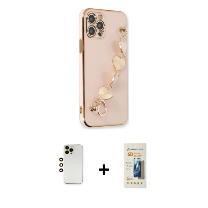 MARSİLYAN™- iPhone 12 Pro Kılıf Nova Işık Prime - Siyah 6D Mat Seramik Hayalet Nano Ekran Koruyucu + Shine Kamera Lens - GD