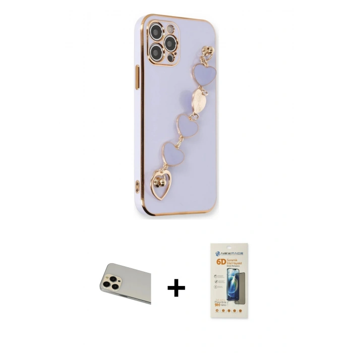 MARSİLYAN™- iPhone 12 Pro Kılıf Nova Işık Prime - Siyah 6D Mat Seramik Hayalet Nano Ekran Koruyucu + Rainbow Kamera Lens Koruma Cam - GD