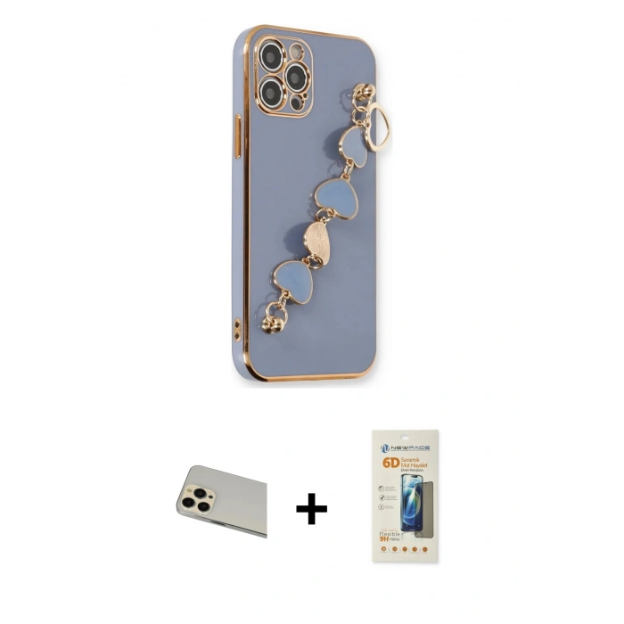 MARSİLYAN™- iPhone 12 Pro Kılıf Nova Işık Prime - Siyah 6D Mat Seramik Hayalet Nano Ekran Koruyucu + Rainbow Kamera Lens Koruma Cam - GD