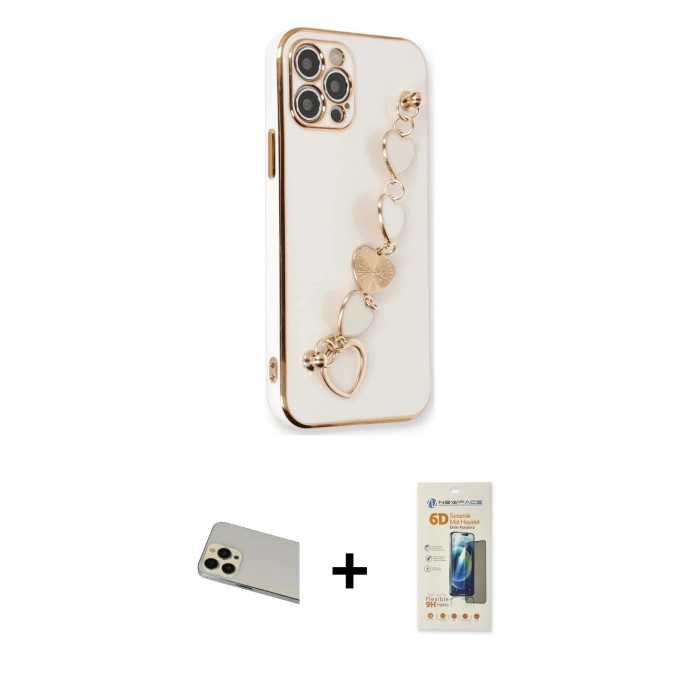 MARSİLYAN™- iPhone 12 Pro Kılıf Nova Işık Prime - Siyah 6D Mat Seramik Hayalet Nano Ekran Koruyucu + Rainbow Kamera Lens Koruma Cam - GD