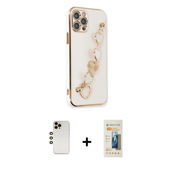 MARSİLYAN™- iPhone 12 Pro Kılıf Nova Işık Prime - Siyah 6D Mat Seramik Hayalet Nano Ekran Koruyucu + Shine Kamera Lens - GD