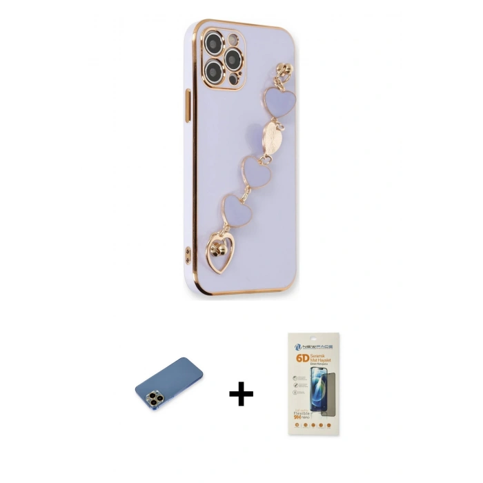 MARSİLYAN™- iPhone 12 Pro Kılıf Nova Işık Prime - Siyah 6D Mat Seramik Hayalet Nano Ekran Koruyucu + Shine Kamera Lens Koruma Cam - GD