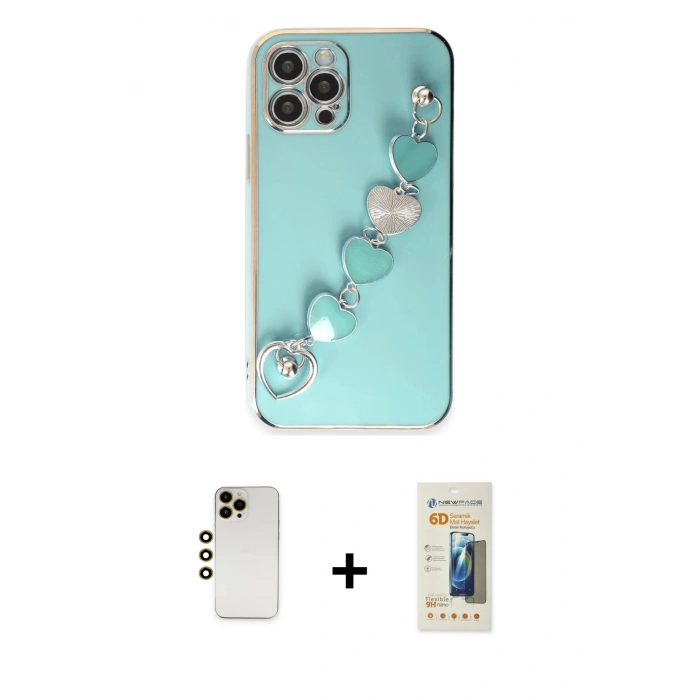 MARSİLYAN™- iPhone 12 Pro Kılıf Nova Işık Prime - Siyah 6D Mat Seramik Hayalet Nano Ekran Koruyucu + Shine Kamera Lens - GD