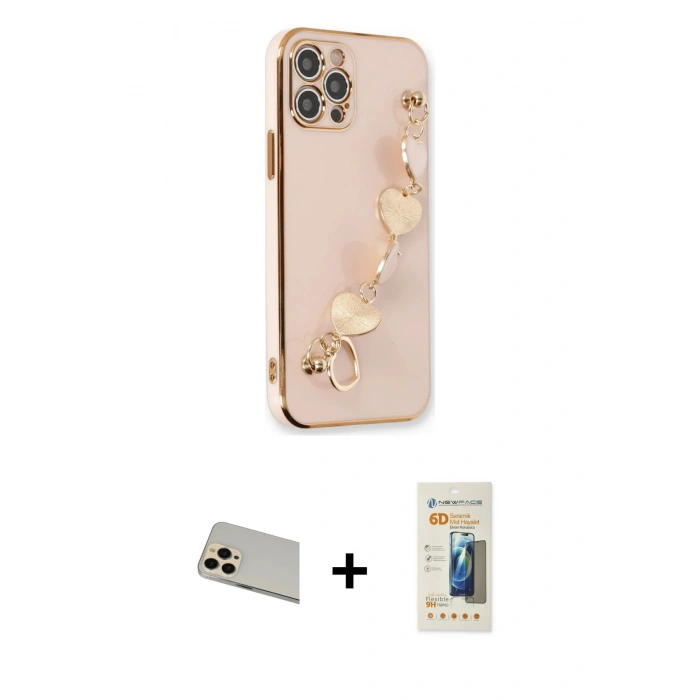 MARSİLYAN™- iPhone 12 Pro Kılıf Nova Işık Prime - Siyah 6D Mat Seramik Hayalet Nano Ekran Koruyucu + Rainbow Kamera Lens Koruma Cam - GD