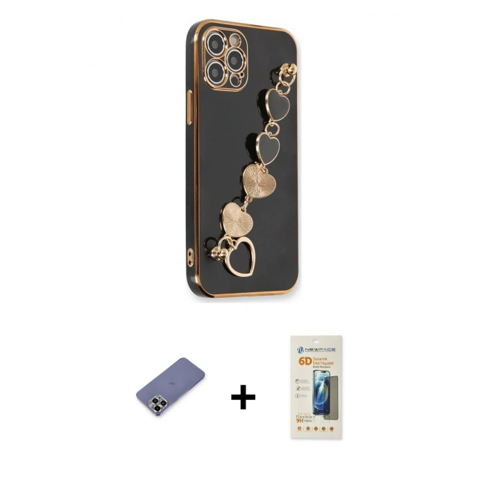 MARSİLYAN™- iPhone 12 Pro Kılıf Nova Işık Prime - Siyah 6D Mat Seramik Hayalet Nano Ekran Koruyucu + Metal Kamera Lens Koruma Cam - GD