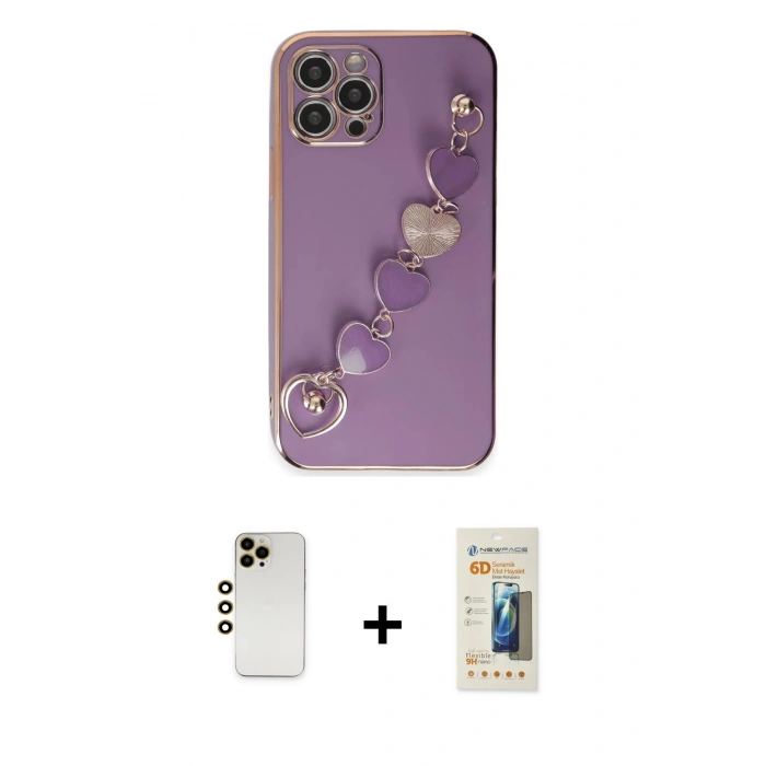 MARSİLYAN™- iPhone 12 Pro Kılıf Nova Işık Prime - Siyah 6D Mat Seramik Hayalet Nano Ekran Koruyucu + Shine Kamera Lens - GD