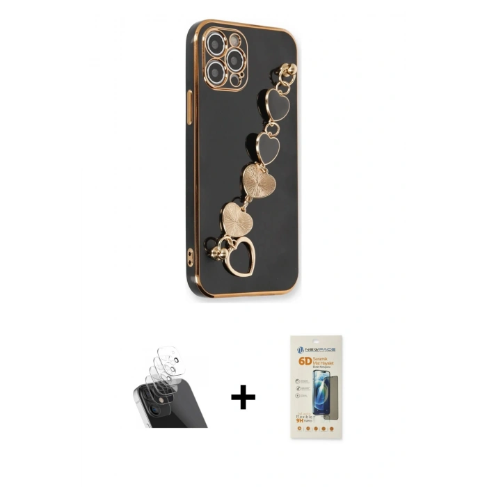 MARSİLYAN™- iPhone 12 Pro Kılıf Nova Işık Prime - Siyah 6D Mat Seramik Hayalet Nano Ekran Koruyucu + Kamera Lens Koruma Cam - SF
