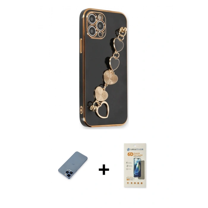 MARSİLYAN™- iPhone 12 Pro Kılıf Nova Işık Prime - Siyah 6D Mat Seramik Hayalet Nano Ekran Koruyucu + Metal Kamera Lens Koruma Cam - MI