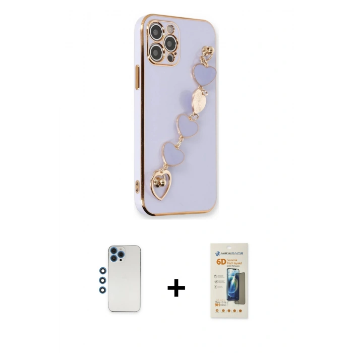 MARSİLYAN™- iPhone 12 Pro Kılıf Nova Işık Prime - Siyah 6D Mat Seramik Hayalet Nano Ekran Koruyucu + Shine Kamera Lens - MI