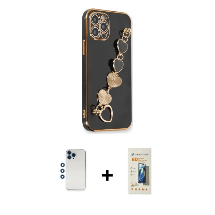 MARSİLYAN™- iPhone 12 Pro Kılıf Nova Işık Prime - Siyah 6D Mat Seramik Hayalet Nano Ekran Koruyucu + Shine Kamera Lens - MI
