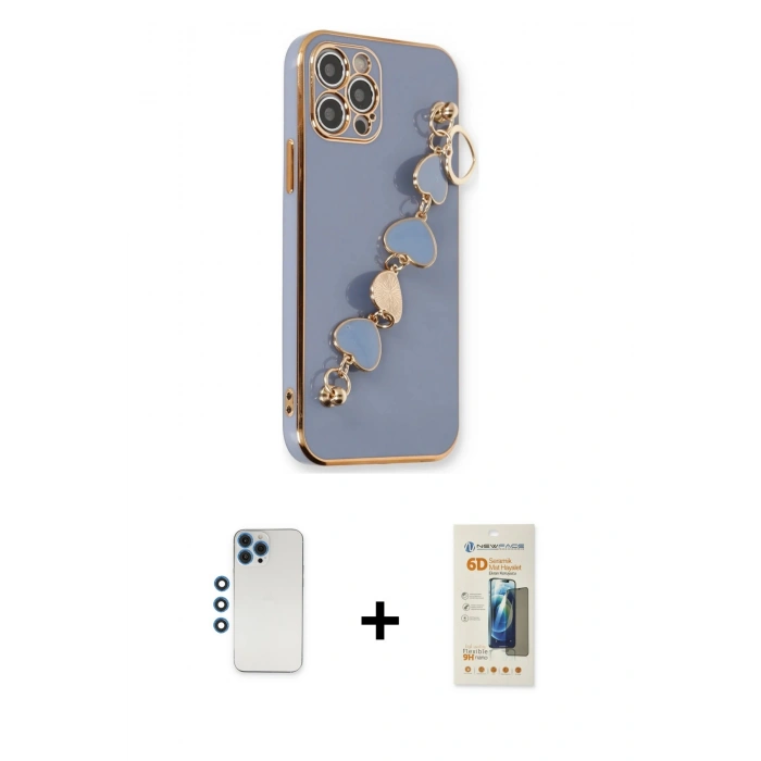 MARSİLYAN™- iPhone 12 Pro Kılıf Nova Işık Prime - Siyah 6D Mat Seramik Hayalet Nano Ekran Koruyucu + Shine Kamera Lens - MI