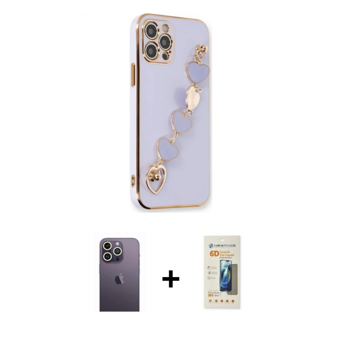 MARSİLYAN™- iPhone 12 Pro Kılıf Nova Işık Prime - Siyah 6D Mat Seramik Hayalet Nano Ekran Koruyucu + Neon Fosforlu Kamera Lens - BZ