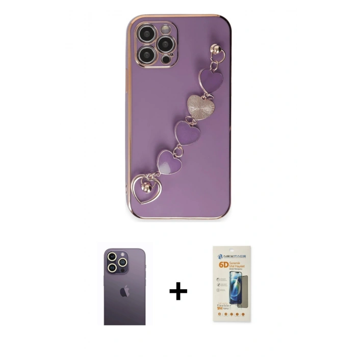 MARSİLYAN™- iPhone 12 Pro Kılıf Nova Işık Prime - Siyah 6D Mat Seramik Hayalet Nano Ekran Koruyucu + Neon Fosforlu Kamera Lens - BZ