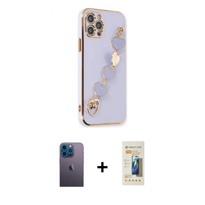 MARSİLYAN™- iPhone 12 Pro Kılıf Nova Işık Prime - Siyah 6D Mat Seramik Hayalet Nano Ekran Koruyucu + Neon Fosforlu Kamera Lens - MI