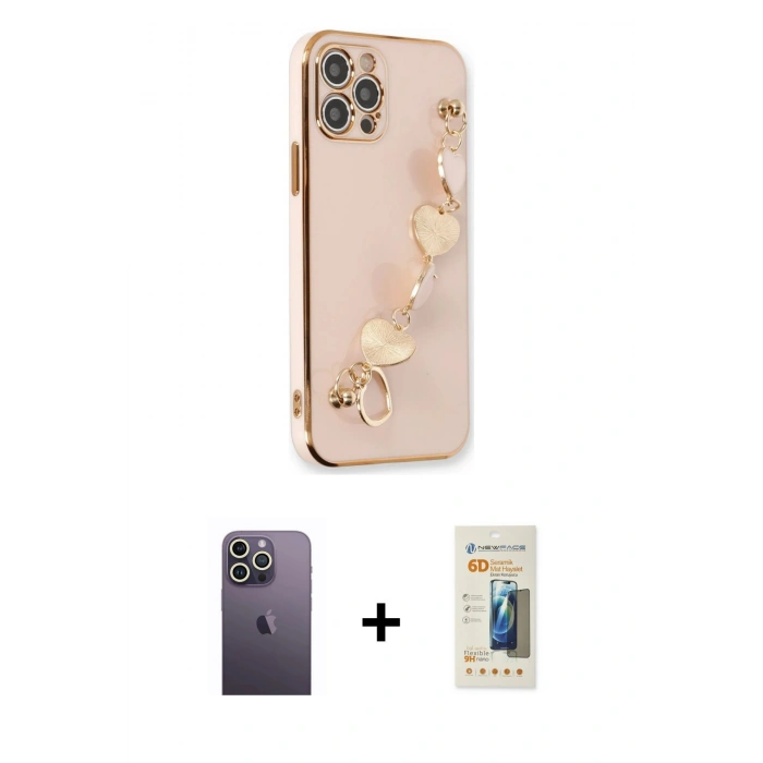 MARSİLYAN™- iPhone 12 Pro Kılıf Nova Işık Prime - Siyah 6D Mat Seramik Hayalet Nano Ekran Koruyucu + Neon Fosforlu Kamera Lens - BZ