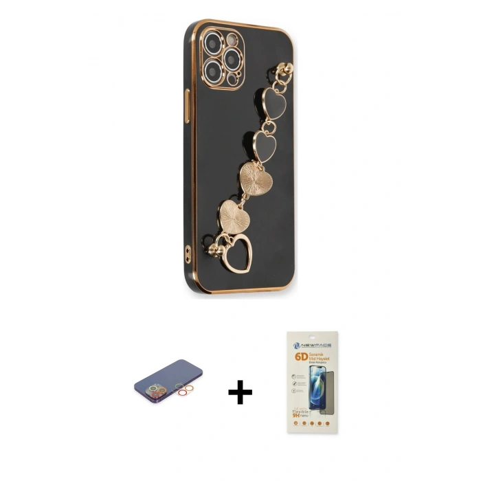 MARSİLYAN™- iPhone 12 Pro Kılıf Nova Işık Prime - Siyah 6D Mat Seramik Hayalet Nano Ekran Koruyucu + Renkli Kamera Lens Koruma Cam - TU