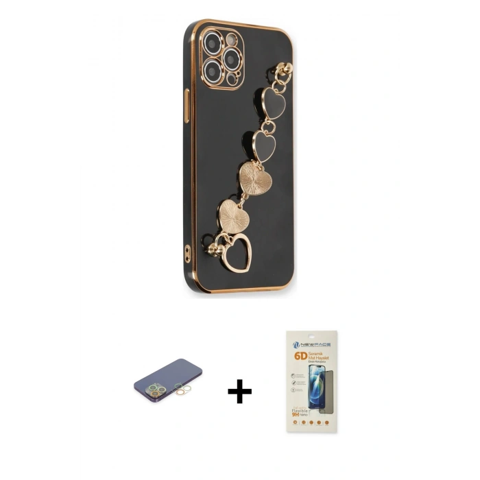 MARSİLYAN™- iPhone 12 Pro Kılıf Nova Işık Prime - Siyah 6D Mat Seramik Hayalet Nano Ekran Koruyucu + Renkli Kamera Lens Koruma Cam - SI