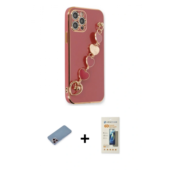MARSİLYAN™- iPhone 12 Pro Kılıf Nova Işık Prime - Siyah 6D Mat Seramik Hayalet Nano Ekran Koruyucu + Shine Kamera Lens Koruma Cam - PE