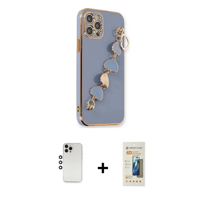 MARSİLYAN™- iPhone 12 Pro Kılıf Nova Işık Prime - Siyah 6D Mat Seramik Hayalet Nano Ekran Koruyucu + Shine Kamera Lens - GS