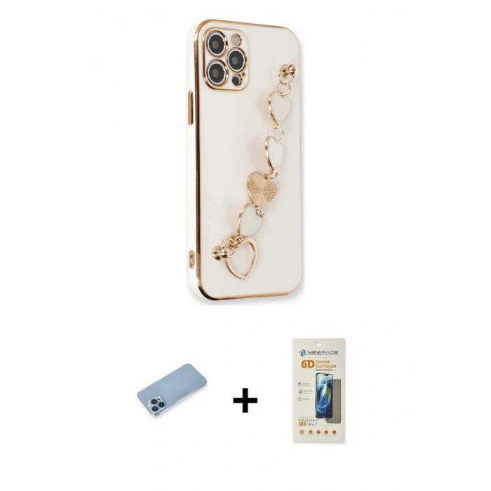 MARSİLYAN™- iPhone 12 Pro Kılıf Nova Işık Prime - Siyah 6D Mat Seramik Hayalet Nano Ekran Koruyucu + Shine Kamera Lens Koruma Cam - MI