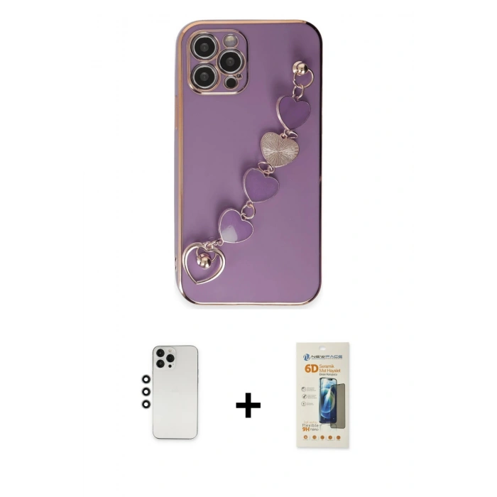 MARSİLYAN™- iPhone 12 Pro Kılıf Nova Işık Prime - Siyah 6D Mat Seramik Hayalet Nano Ekran Koruyucu + Shine Kamera Lens - GS