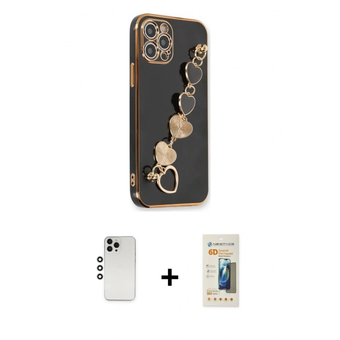 MARSİLYAN™- iPhone 12 Pro Kılıf Nova Işık Prime - Siyah 6D Mat Seramik Hayalet Nano Ekran Koruyucu + Shine Kamera Lens - GS