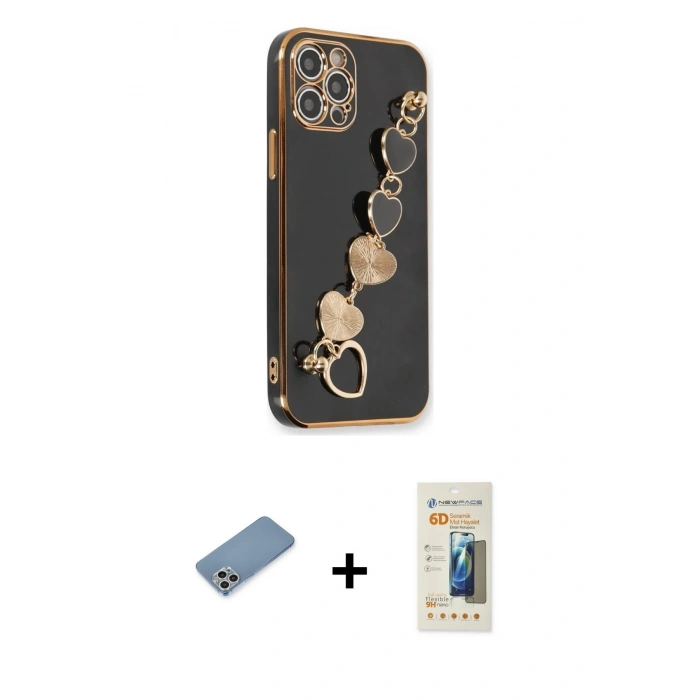 MARSİLYAN™- iPhone 12 Pro Kılıf Nova Işık Prime - Siyah 6D Mat Seramik Hayalet Nano Ekran Koruyucu + Shine Kamera Lens Koruma Cam - GS